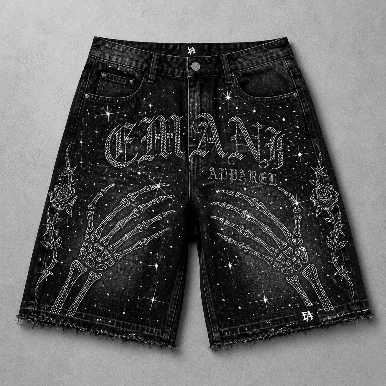 BLACK RHINESTONE JORTS