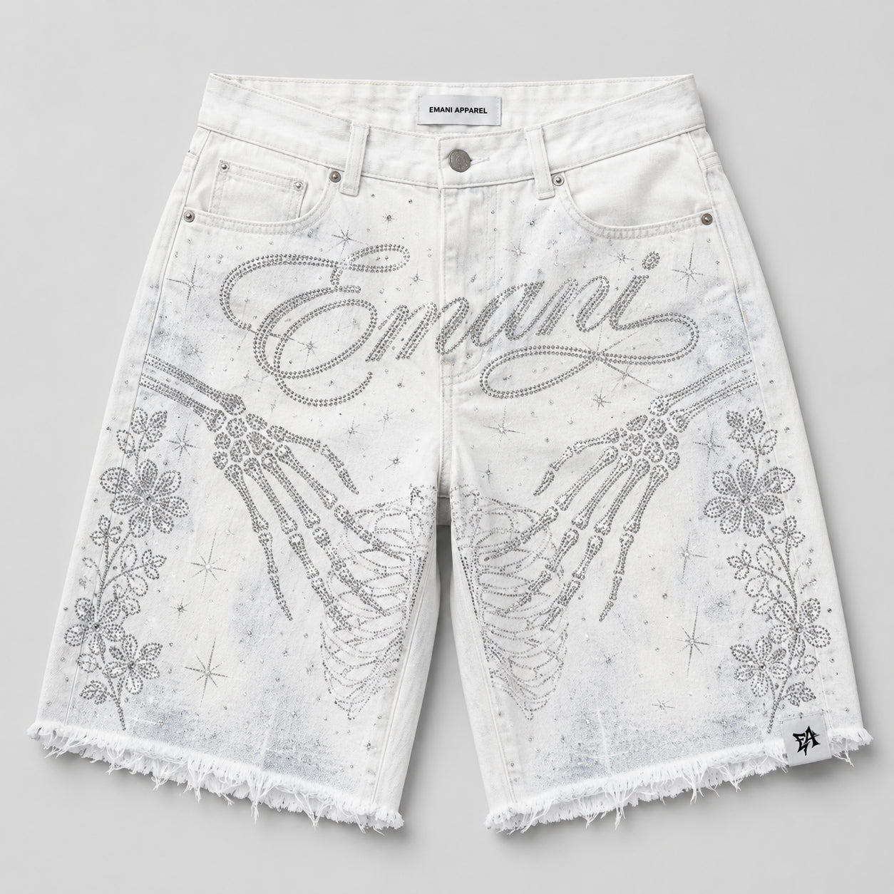 WHITE RHINESTONE JORTS